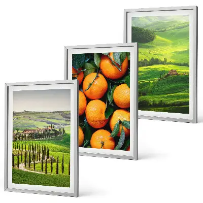 Set de 3 cuadros para salón con diseño de paisaje rural italiano y naranjas