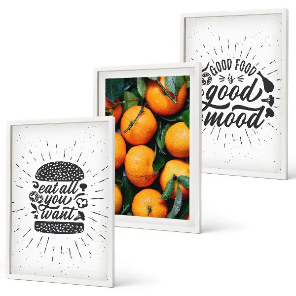Set de 3 cuadros para salón con diseño de cocina de naranjas jugosas