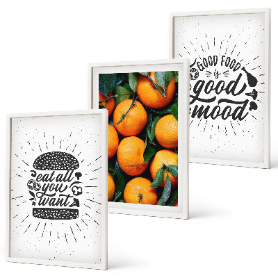 Set de 3 cuadros para salón Cocina de naranjas jugosas