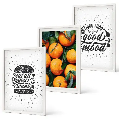 Set de 3 cuadros para salón con diseño de cocina de naranjas jugosas