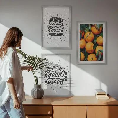 Set de 3 cuadros para salón con diseño de cocina de naranjas jugosas