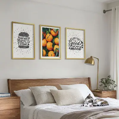 Set de 3 cuadros para salón con diseño de cocina de naranjas jugosas
