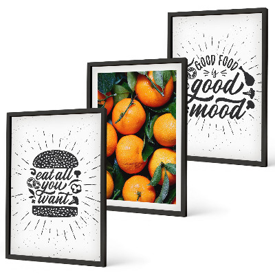 Set de 3 cuadros para salón Cocina de naranjas jugosas