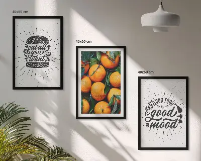 Set de 3 cuadros para salón con diseño de cocina de naranjas jugosas