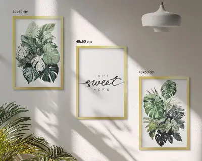 Juego de 3 cuadros de plantas con frase Dulce Hogar decoración de pared