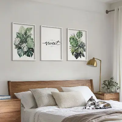 Juego de 3 cuadros de plantas con frase Dulce Hogar decoración de pared