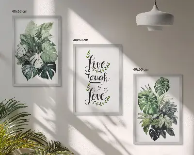 Set de 3 cuadros para salón con diseño de plantas de hojas verdes con frases motivadoras