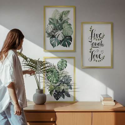 Set de 3 cuadros para salón Las plantas de hojas verdes viven, ríen y aman.