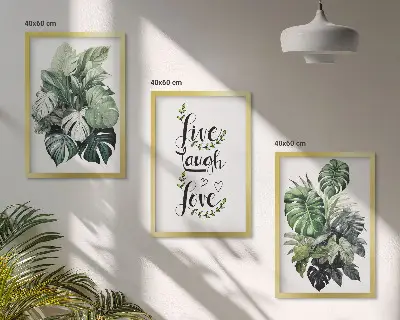 Set de 3 cuadros para salón con diseño de plantas de hojas verdes con frases motivadoras