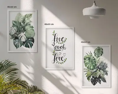 Set de 3 cuadros para salón con diseño de plantas de hojas verdes con frases motivadoras