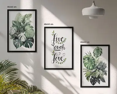 Set de 3 cuadros para salón con diseño de plantas de hojas verdes con frases motivadoras