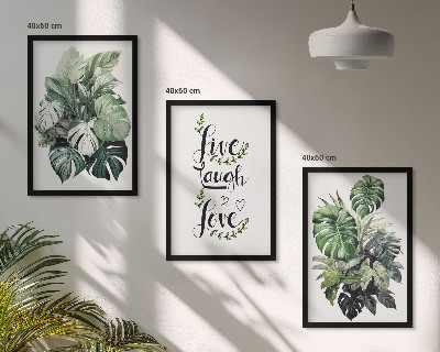 Set de 3 cuadros para salón Las plantas de hojas verdes viven, ríen y aman.