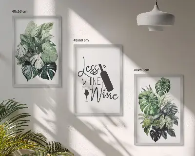 Juego de 3 cuadros con diseño de hojas de planta en color verde vino