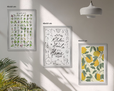 Set de 3 cuadros para salón Hierbas de cocina pintadas con limón