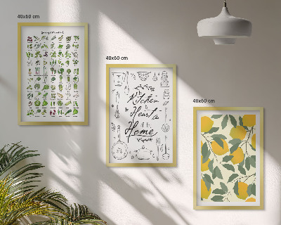 Set de 3 cuadros para salón Hierbas de cocina pintadas con limón