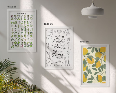 Set de 3 cuadros para salón Hierbas de cocina pintadas con limón