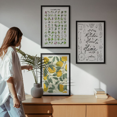 Set de 3 cuadros para salón Hierbas de cocina pintadas con limón