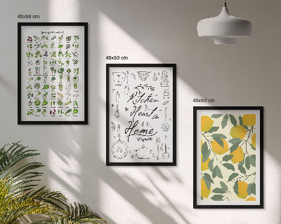 Set de 3 cuadros para salón Hierbas de cocina pintadas con limón