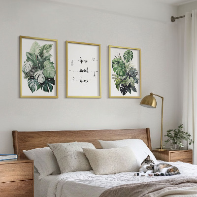 Set de 3 cuadros para salón Hojas de monstera en acuarela