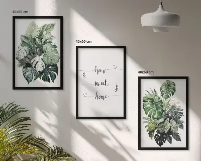 Set de 3 cuadros para salón con diseño de hojas de monstera en acuarela