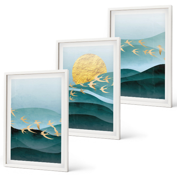 Juego de 3 cuadros Paisajes abstractos de atardeceres