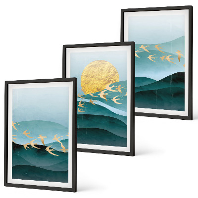 Juego de 3 cuadros Paisajes abstractos de atardeceres