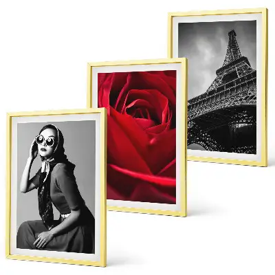 Set de 3 cuadros decorativos para salón diseño Una parisina con gafas Eiffel