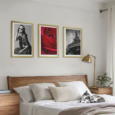 Set de 3 cuadros decorativos para salón diseño Una parisina con gafas Eiffel