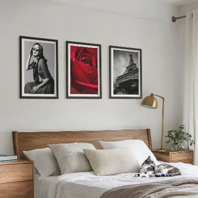 Set de 3 cuadros decorativos para salón diseño Una parisina con gafas Eiffel