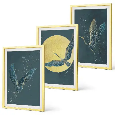 Set de 3 cuadros Grullas en vuelo nocturno para salón