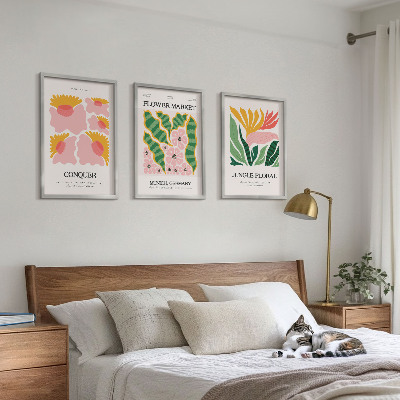 Juego de 3 cuadros Carteles modernos de flores y hojas