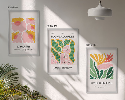 Juego de 3 cuadros Carteles modernos de flores y hojas