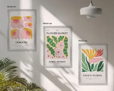 Juego de 3 cuadros con diseño moderno de flores y hojas