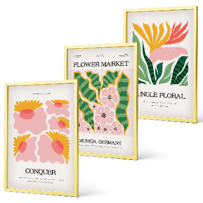 Juego de 3 cuadros Carteles modernos de flores y hojas
