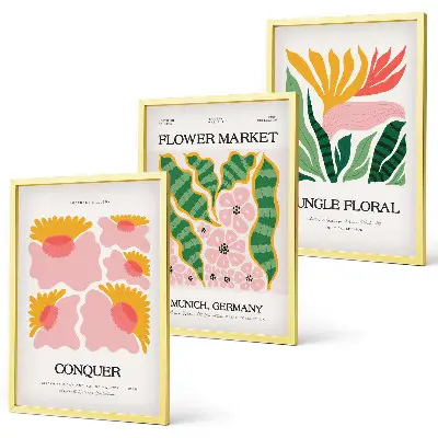 Juego de 3 cuadros con diseño moderno de flores y hojas