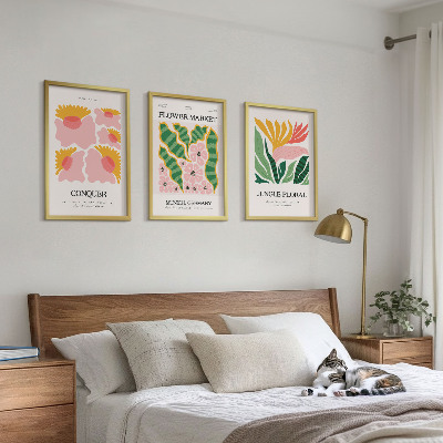Juego de 3 cuadros Carteles modernos de flores y hojas
