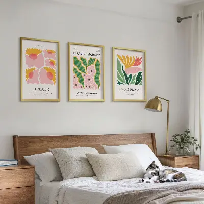 Juego de 3 cuadros con diseño moderno de flores y hojas