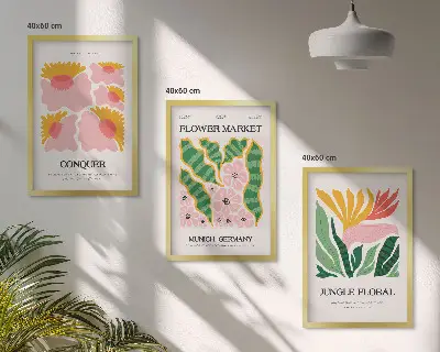 Juego de 3 cuadros con diseño moderno de flores y hojas
