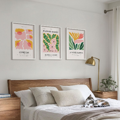 Juego de 3 cuadros Carteles modernos de flores y hojas