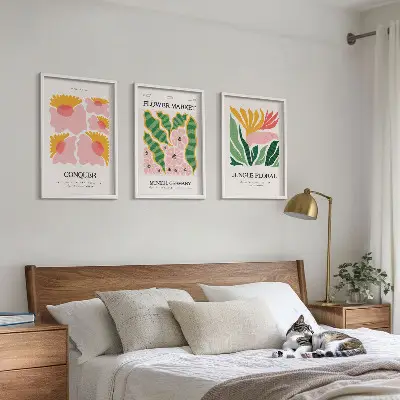 Juego de 3 cuadros con diseño moderno de flores y hojas