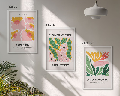 Juego de 3 cuadros Carteles modernos de flores y hojas
