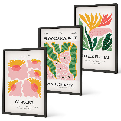 Juego de 3 cuadros Carteles modernos de flores y hojas
