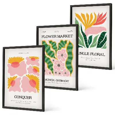 Juego de 3 cuadros con diseño moderno de flores y hojas