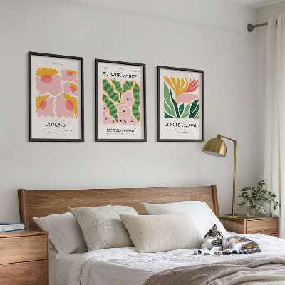 Juego de 3 cuadros Carteles modernos de flores y hojas