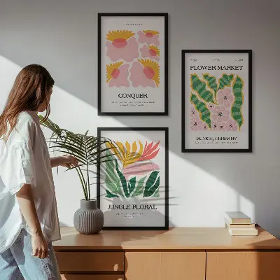Juego de 3 cuadros con diseño moderno de flores y hojas