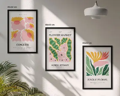 Juego de 3 cuadros con diseño moderno de flores y hojas