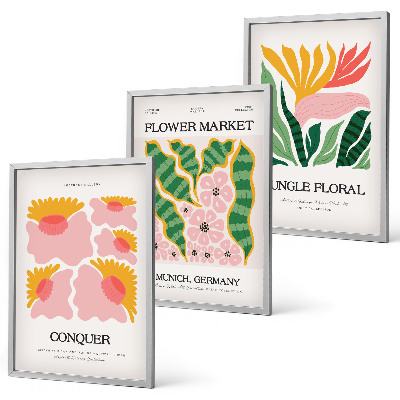 Juego de 3 cuadros Carteles modernos de flores y hojas