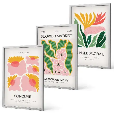 Juego de 3 cuadros con diseño moderno de flores y hojas