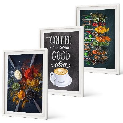 Set de 3 cuadros para salón Especias, café, hierbas, patrones
