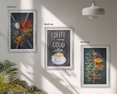 Set de 3 cuadros para salón Especias, café, hierbas, patrones